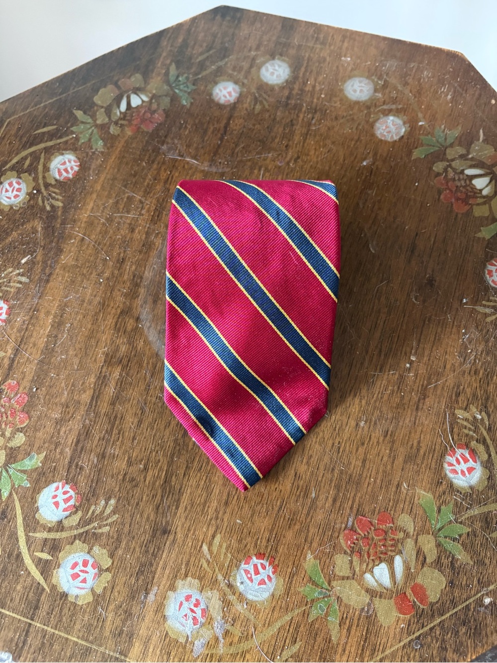 Brooks Brothers Red Diagonal Stripe Silk Tie with Navy & Gold